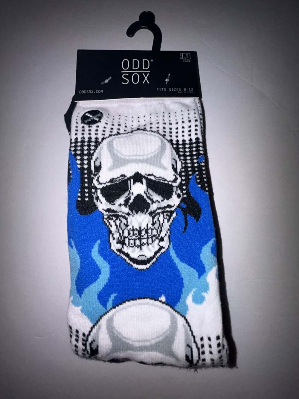 Odd Sox Blue Flame Skull Crew Socks